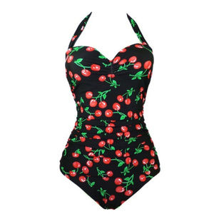 Swimsuit RETRO CHERRY Cherries on Black Size 14